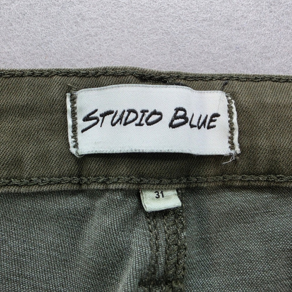 Studio Blue Olive Green Utility Cargo Pants Women Size 31 Tapered Leg High Rise - Picture 6 of 9